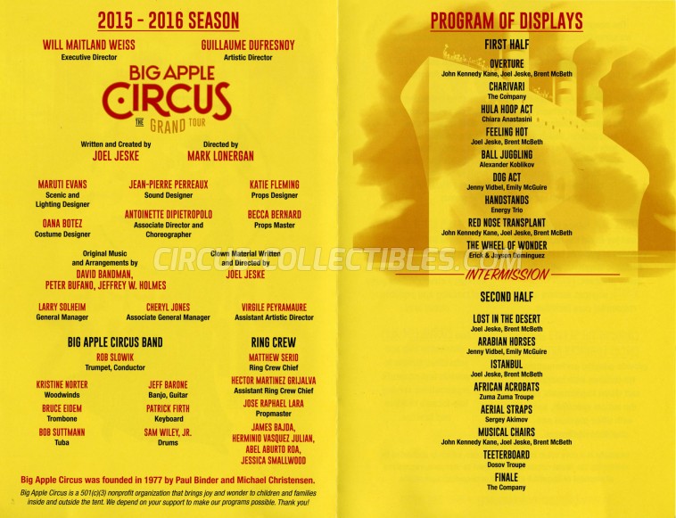 Circus Collectibles Program Big Apple Circus The Grand Tour