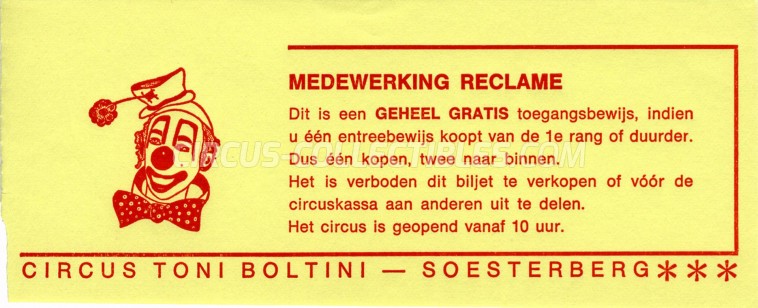 Toni Boltini Circus Ticket/Flyer - Netherlands 0