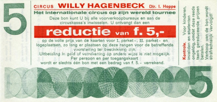 Willy Hagenbeck Circus Ticket/Flyer - Netherlands 1972