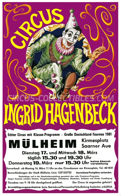Ingrid Hagenbeck Circus Ticket/Flyer - Germany 1981
