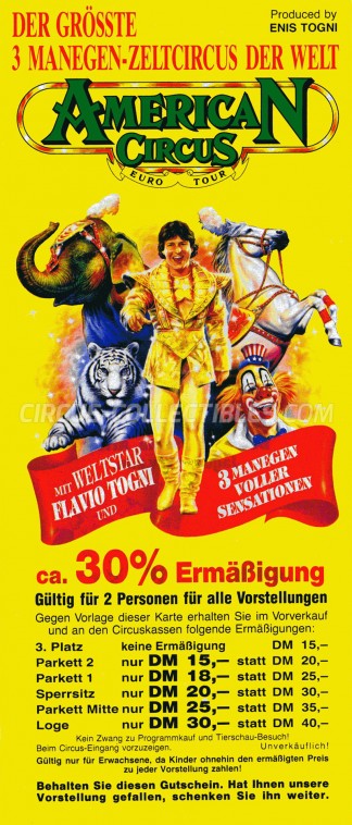 American Circus Circus Ticket/Flyer - Germany 1993