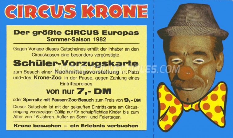 Krone Circus Ticket/Flyer -  1982
